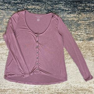 American Eagle Maroon Soft & Sexy Slub Button Front Long Sleeve Top Size XS